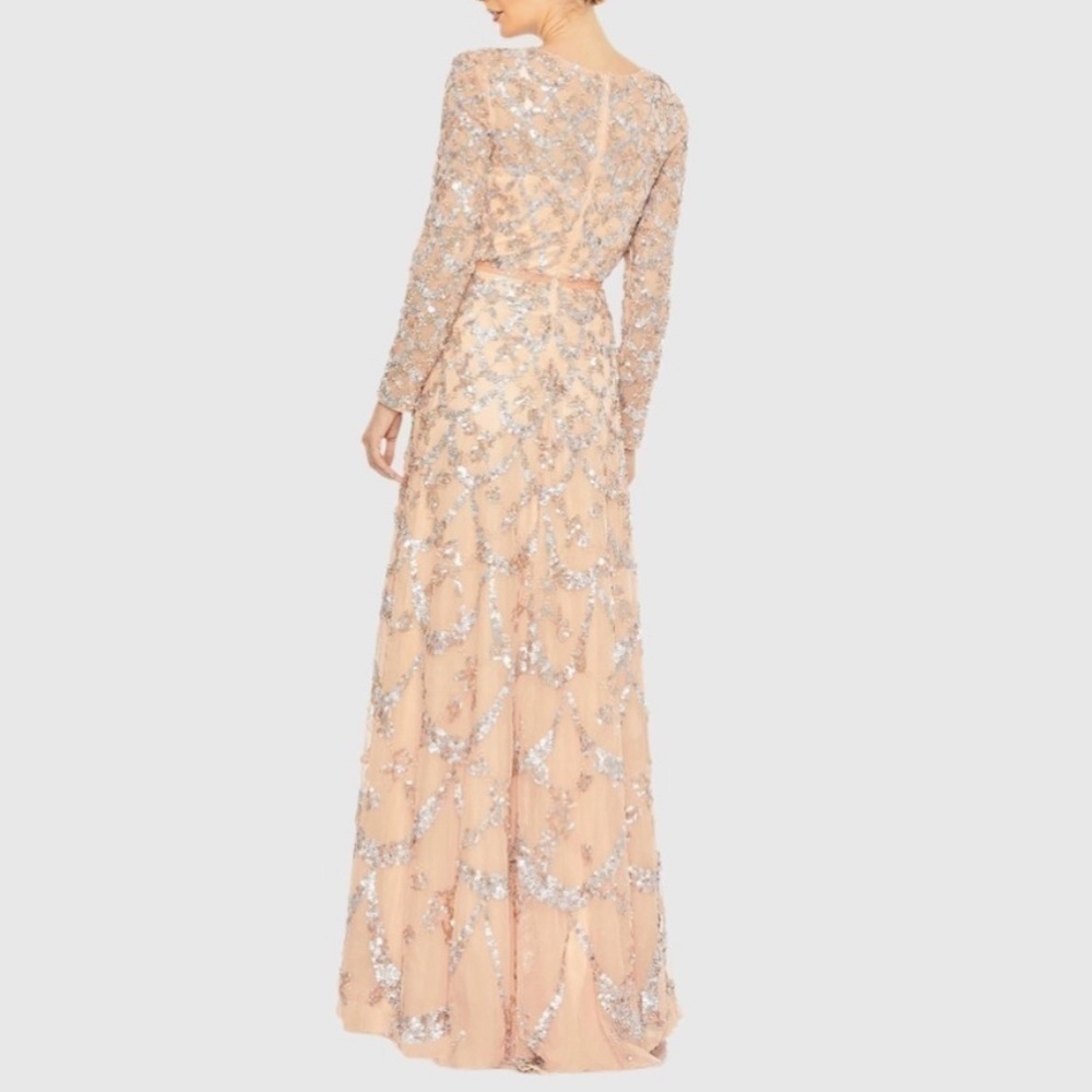 NWT Mac Duggal 5496 Embellished Illusion High Neck Long Sleeve A Line Gown 14 - Picture 4 of 16